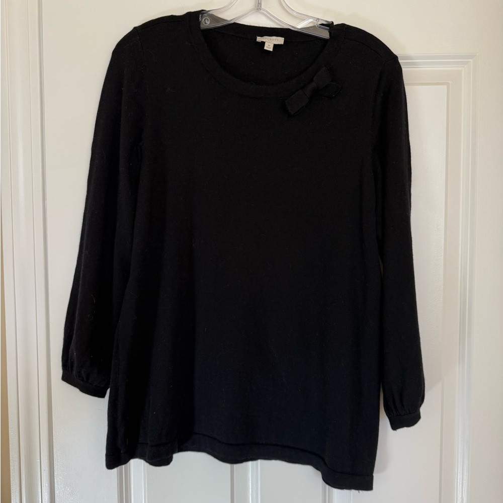 Talbots Elegant Black Long Sleeve Top with Bow